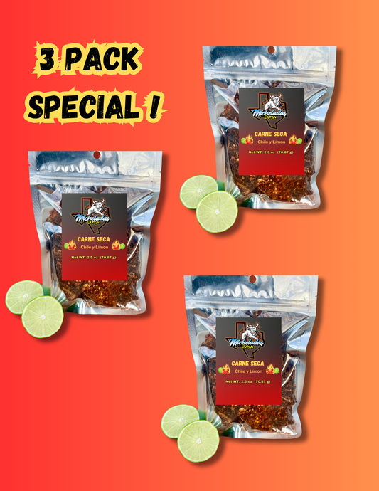 3 Pack Carne Seca Chile y Limon